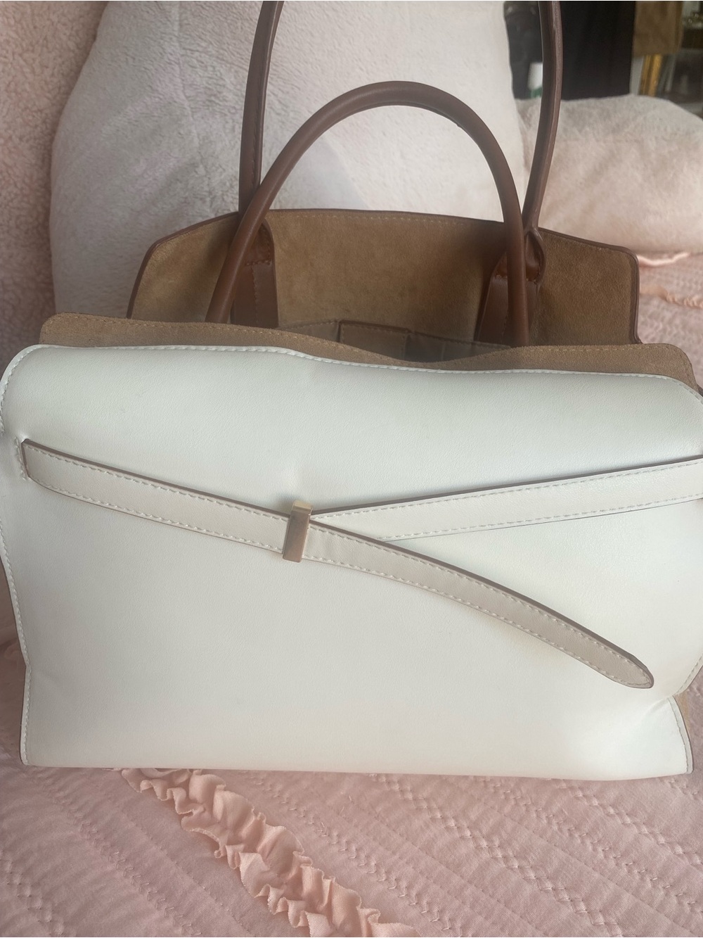 Like new! Cream and tan handbag faux leather. Faux suede on sides.